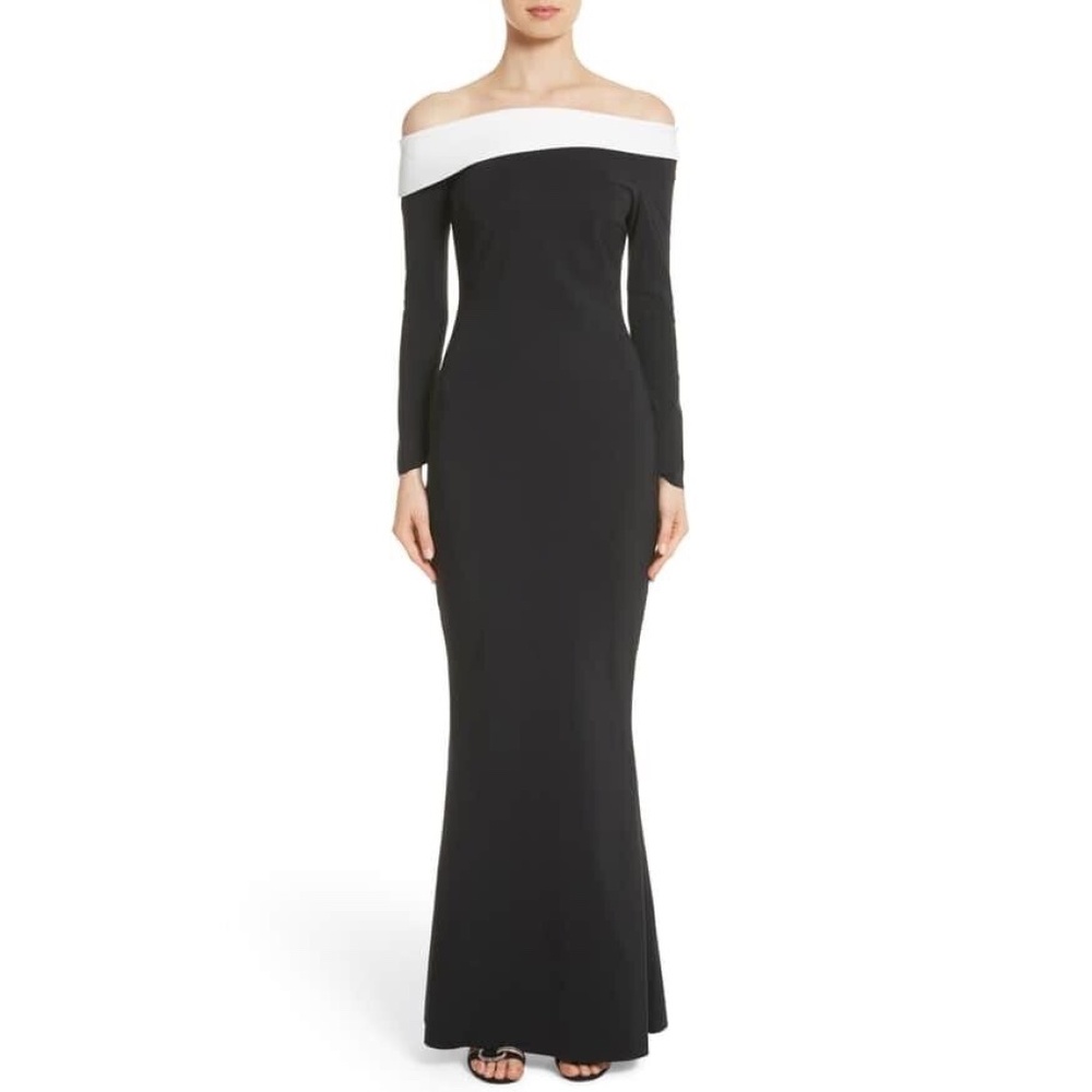 NEW Chiara Boni Tar Bicolor Off the Shoulder Gown, Size 6